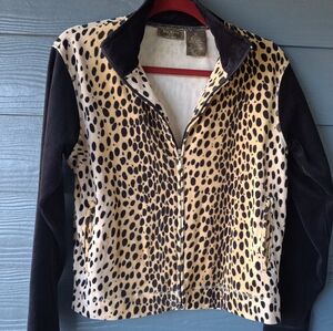 Jane Ashley Leopard Print Bomber Jacket with Black Sleeves